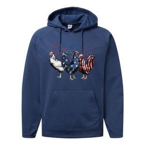 Funny Patriotic Usa Chicken  4th Of July Chicken Gift Performance Fleece Hoodie