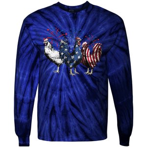 Funny Patriotic Usa Chicken  4th Of July Chicken Gift Tie-Dye Long Sleeve Shirt