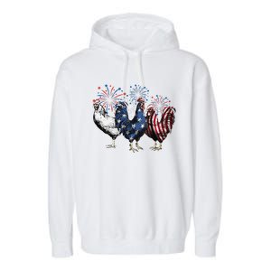 Funny Patriotic Usa Chicken  4th Of July Chicken Gift Garment-Dyed Fleece Hoodie