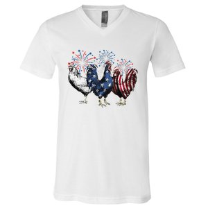 Funny Patriotic Usa Chicken  4th Of July Chicken Gift V-Neck T-Shirt