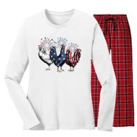 Funny Patriotic Usa Chicken  4th Of July Chicken Gift Women's Long Sleeve Flannel Pajama Set 