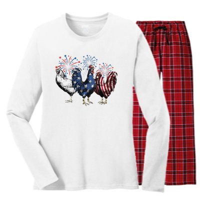 Funny Patriotic Usa Chicken  4th Of July Chicken Gift Women's Long Sleeve Flannel Pajama Set 