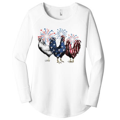 Funny Patriotic Usa Chicken  4th Of July Chicken Gift Women's Perfect Tri Tunic Long Sleeve Shirt