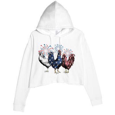 Funny Patriotic Usa Chicken  4th Of July Chicken Gift Crop Fleece Hoodie