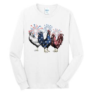 Funny Patriotic Usa Chicken  4th Of July Chicken Gift Tall Long Sleeve T-Shirt