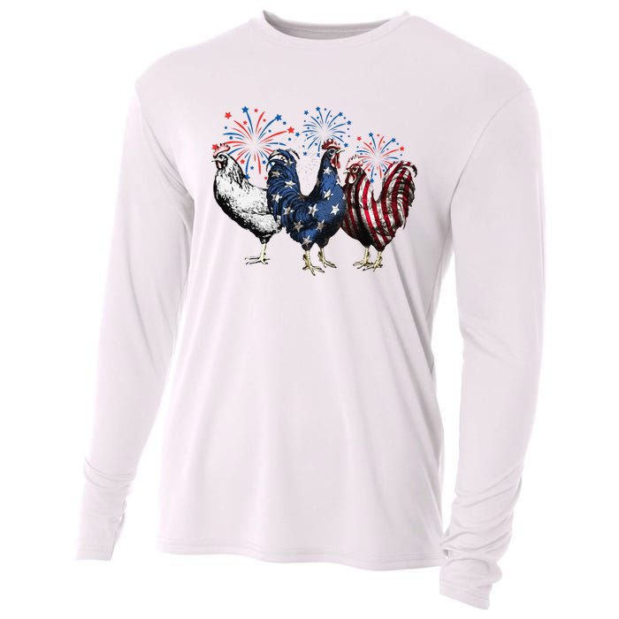 Funny Patriotic Usa Chicken  4th Of July Chicken Gift Cooling Performance Long Sleeve Crew