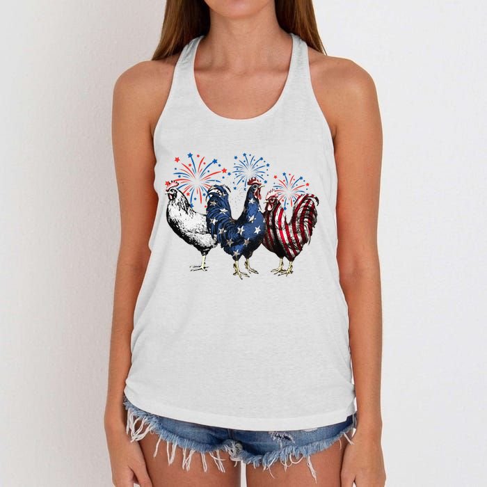 Funny Patriotic Usa Chicken  4th Of July Chicken Gift Women's Knotted Racerback Tank