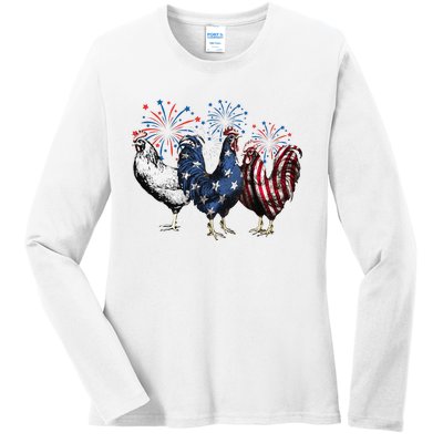 Funny Patriotic Usa Chicken  4th Of July Chicken Gift Ladies Long Sleeve Shirt