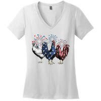 Funny Patriotic Usa Chicken  4th Of July Chicken Gift Women's V-Neck T-Shirt