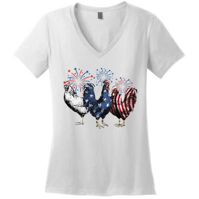 Funny Patriotic Usa Chicken  4th Of July Chicken Gift Women's V-Neck T-Shirt