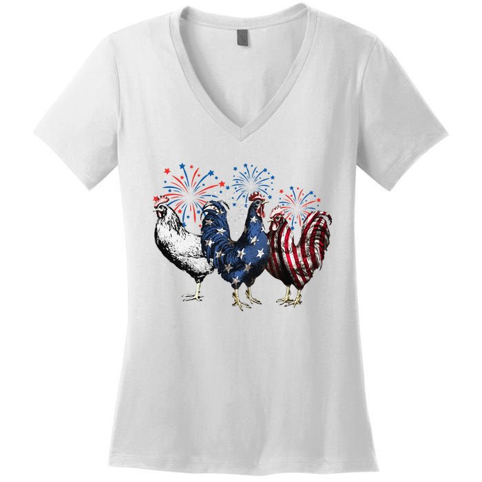 Funny Patriotic Usa Chicken  4th Of July Chicken Gift Women's V-Neck T-Shirt