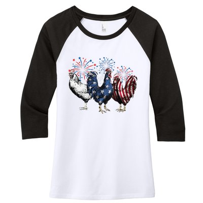 Funny Patriotic Usa Chicken  4th Of July Chicken Gift Women's Tri-Blend 3/4-Sleeve Raglan Shirt