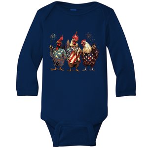 Funny Patriotic Usa Chicken Gift Baby Long Sleeve Bodysuit