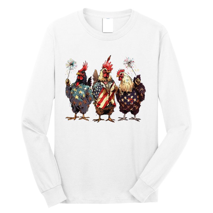 Funny Patriotic Usa Chicken Gift Long Sleeve Shirt