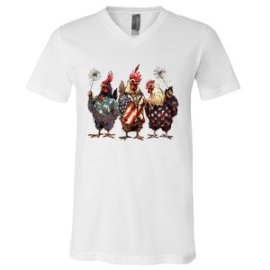 Funny Patriotic Usa Chicken Gift V-Neck T-Shirt