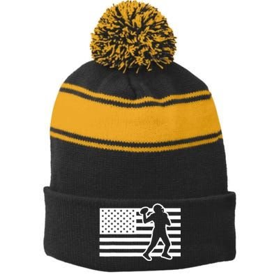 Football Player USA Flag Stripe Pom Pom Beanie