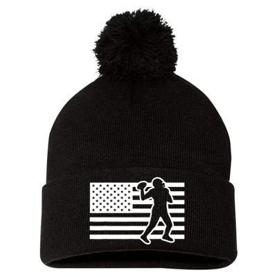 Football Player USA Flag Pom Pom 12in Knit Beanie