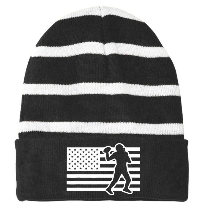 Football Player USA Flag Striped Beanie with Solid Band