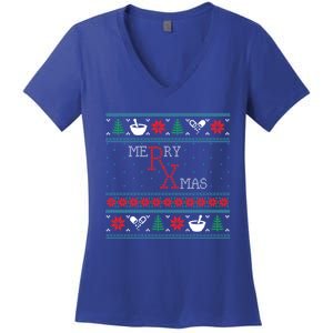 Funny Pharmacy Ugly Christmas Sweaters Gift Women's V-Neck T-Shirt