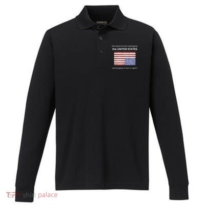 Funny Political US Flag Sarcastic Tech Support Performance Long Sleeve Polo