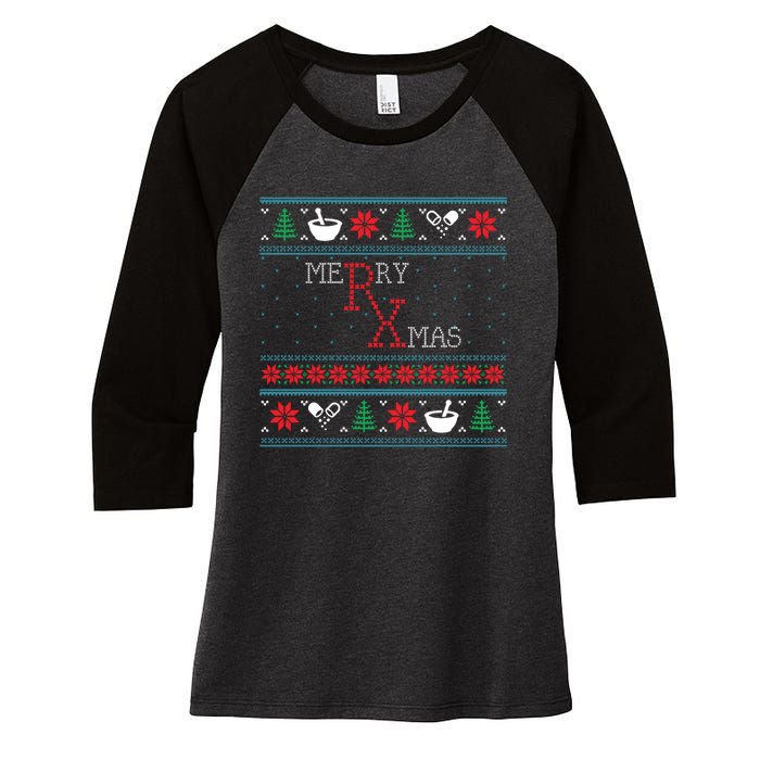 Funny Pharmacy Ugly Christmas Sweaters Women's Tri-Blend 3/4-Sleeve Raglan Shirt