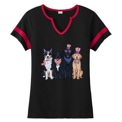 Funny Patriotic Usa Dog  4th Of July Dog Independence Day Ladies Halftime Notch Neck Tee