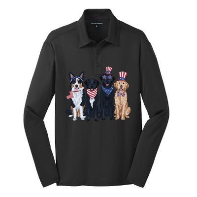 Funny Patriotic Usa Dog  4th Of July Dog Independence Day Silk Touch Performance Long Sleeve Polo