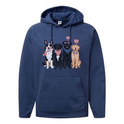 Funny Patriotic Usa Dog  4th Of July Dog Independence Day Performance Fleece Hoodie