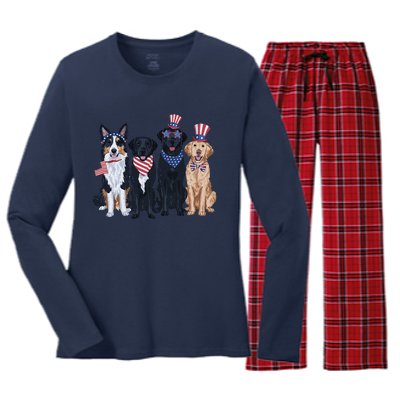 Funny Patriotic Usa Dog  4th Of July Dog Independence Day Women's Long Sleeve Flannel Pajama Set 