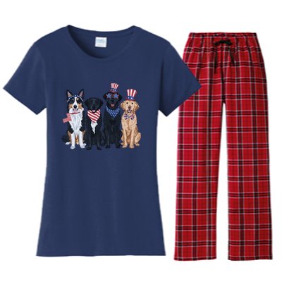 Funny Patriotic Usa Dog  4th Of July Dog Independence Day Women's Flannel Pajama Set