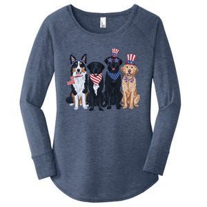 Funny Patriotic Usa Dog  4th Of July Dog Independence Day Women's Perfect Tri Tunic Long Sleeve Shirt