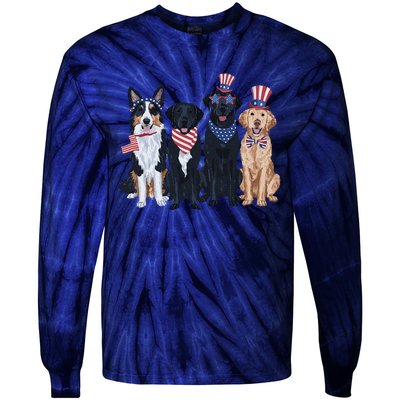 Funny Patriotic Usa Dog  4th Of July Dog Independence Day Tie-Dye Long Sleeve Shirt