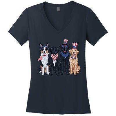 Funny Patriotic Usa Dog  4th Of July Dog Independence Day Women's V-Neck T-Shirt