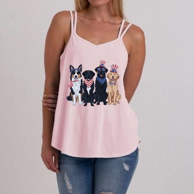 Funny Patriotic Usa Dog  4th Of July Dog Independence Day Women's Strappy Tank