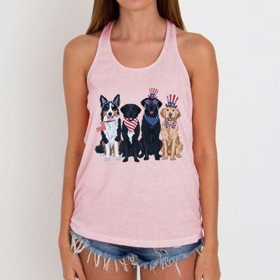 Funny Patriotic Usa Dog  4th Of July Dog Independence Day Women's Knotted Racerback Tank