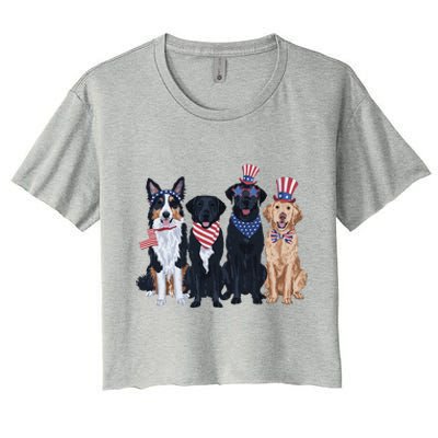 Funny Patriotic Usa Dog  4th Of July Dog Independence Day Women's Crop Top Tee