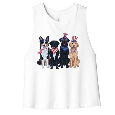 Funny Patriotic Usa Dog  4th Of July Dog Independence Day Women's Racerback Cropped Tank