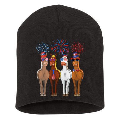 Funny Patriotic Us Flag 4th Of July Horse Usa Patriotic Short Acrylic Beanie