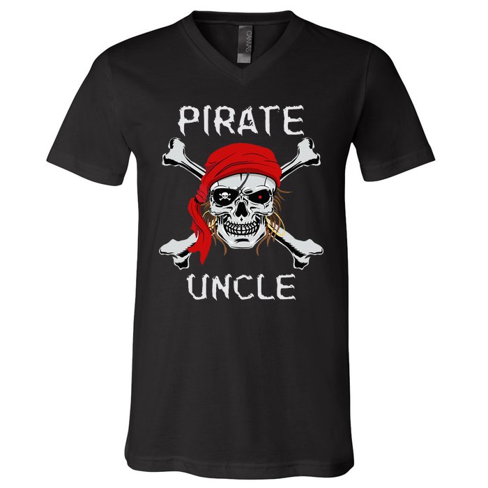 Funny Pirate Uncle Skull & Crossbones Halloween V-Neck T-Shirt