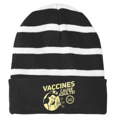 Funny Pro Vaccination T Vaccines Cause Adults Striped Beanie with Solid Band