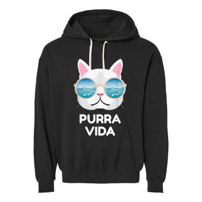 Funny Pura Vida Cat Costa Rica Surfing Surf Waves Garment-Dyed Fleece Hoodie