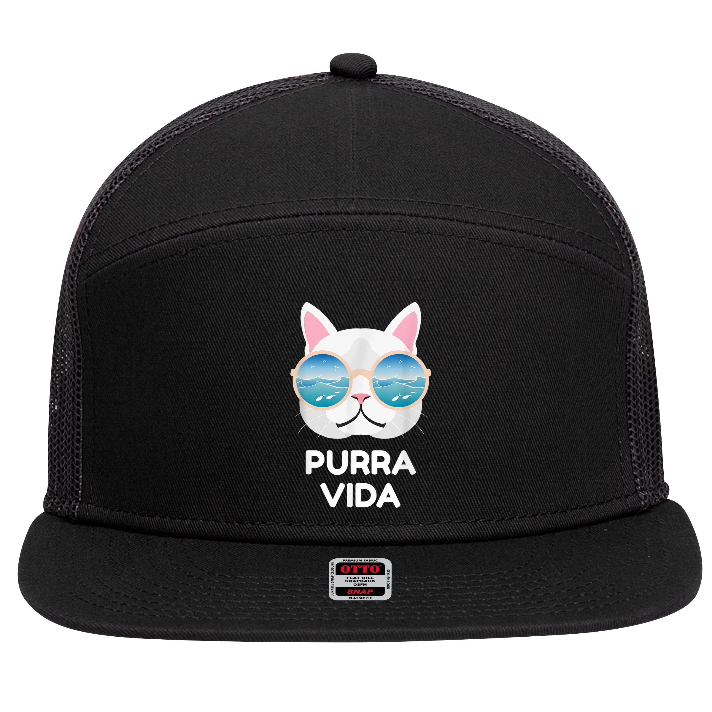 Funny Pura Vida Cat Costa Rica Surfing Surf Waves 7 Panel Mesh Trucker Snapback Hat