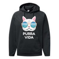 Funny Pura Vida Cat Costa Rica Surfing Surf Waves Performance Fleece Hoodie