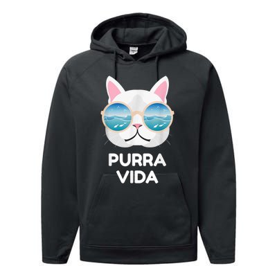 Funny Pura Vida Cat Costa Rica Surfing Surf Waves Performance Fleece Hoodie