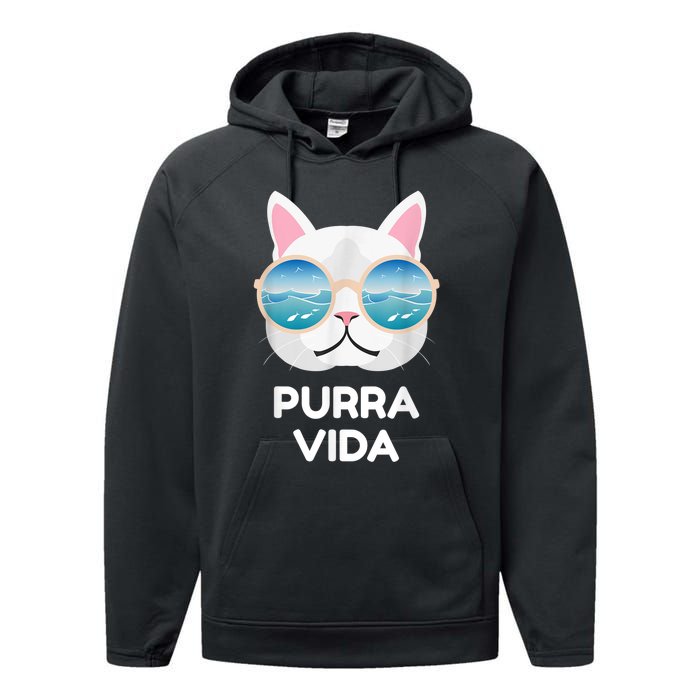 Funny Pura Vida Cat Costa Rica Surfing Surf Waves Performance Fleece Hoodie