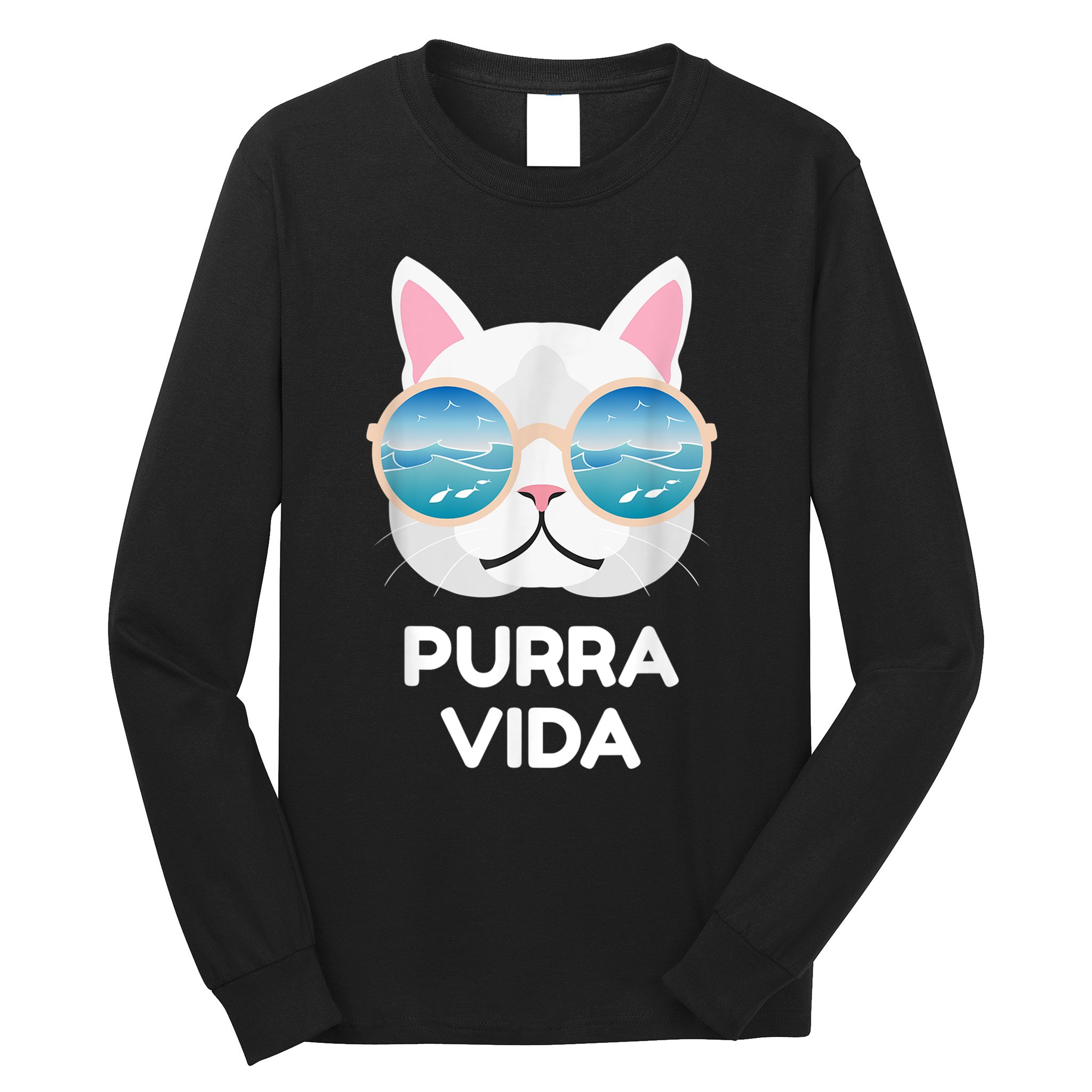 Funny Pura Vida Cat Costa Rica Surfing Surf Waves Long Sleeve Shirt