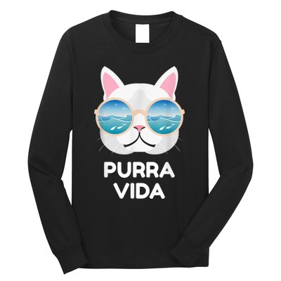 Funny Pura Vida Cat Costa Rica Surfing Surf Waves Long Sleeve Shirt