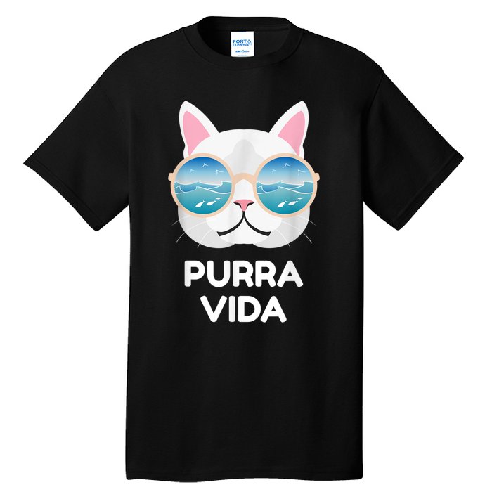 Funny Pura Vida Cat Costa Rica Surfing Surf Waves Tall T-Shirt