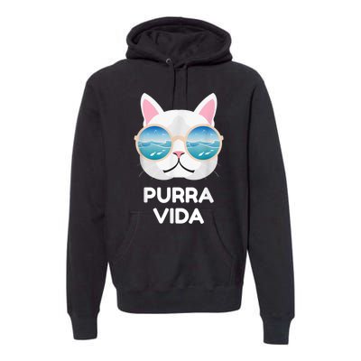 Funny Pura Vida Cat Costa Rica Surfing Surf Waves Premium Hoodie