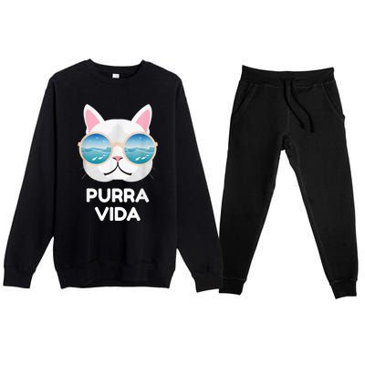 Funny Pura Vida Cat Costa Rica Surfing Surf Waves Premium Crewneck Sweatsuit Set